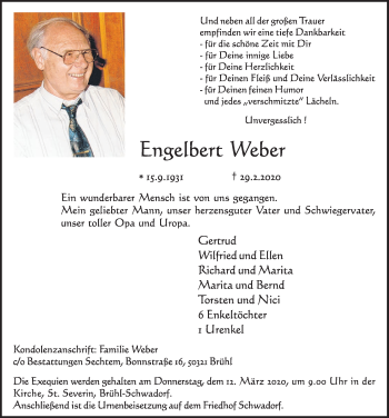 Anzeige von Engelbert Weber von  Schlossbote/Werbekurier 