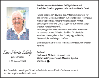Anzeige von Eva-Maria Schaly von  Blickpunkt Euskirchen 