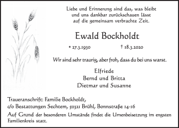 Anzeige von Ewald Bockholdt von  Schlossbote/Werbekurier 