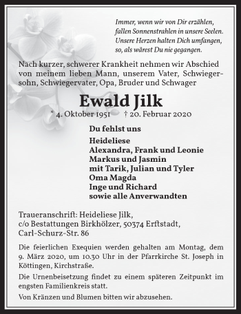 Anzeige von Ewald Jilk von  Werbepost 