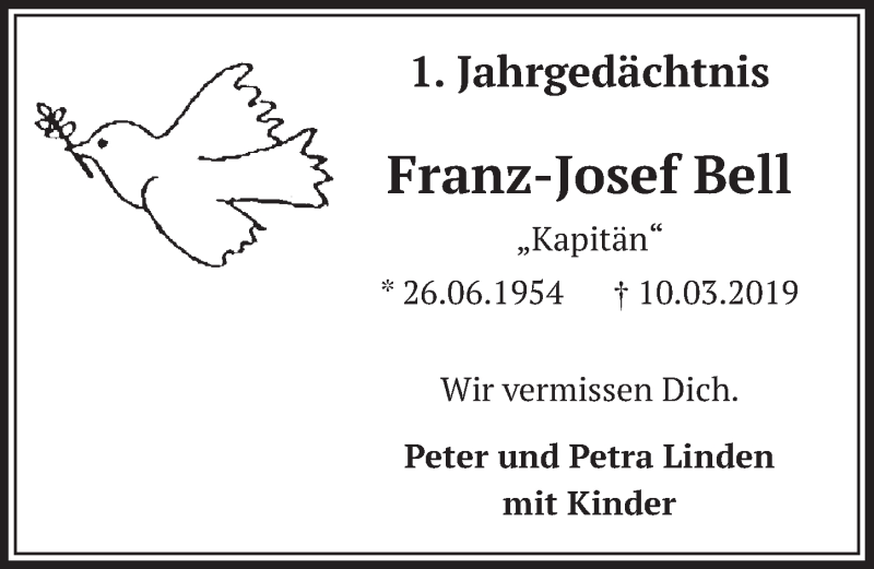  Traueranzeige für Franz-Josef Bell vom 07.03.2020 aus  Sonntags-Post 