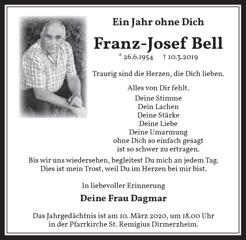  Traueranzeige für Franz-Josef Bell vom 04.03.2020 aus  Werbepost 