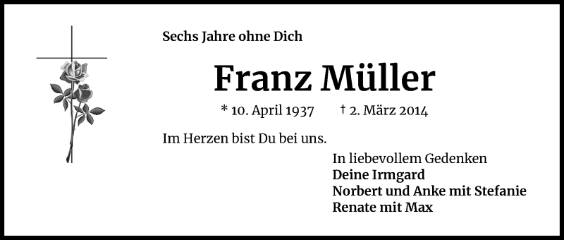  Traueranzeige für Franz Müller vom 18.07.2023 aus Kölner Stadt-Anzeiger / Kölnische Rundschau / Express