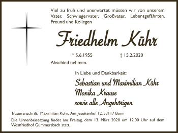 Anzeige von Friedhelm Kühr von  Anzeigen Echo 