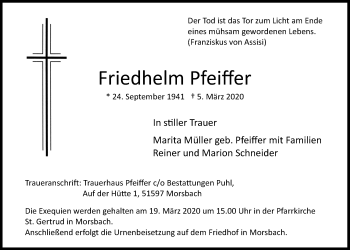 Anzeige von Friedhelm Pfeiffer von  Lokalanzeiger 