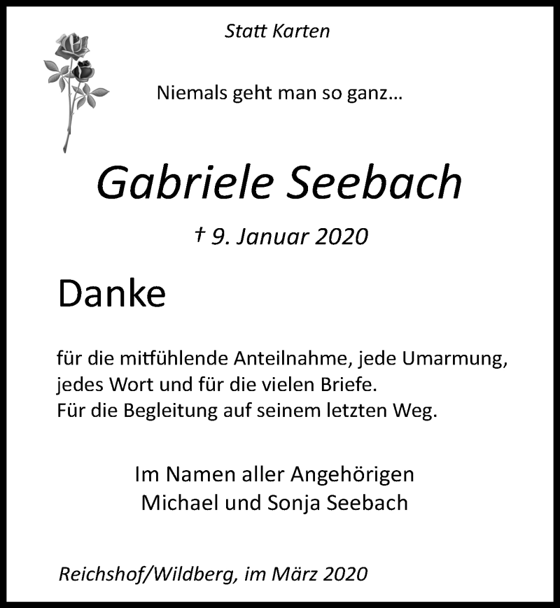  Traueranzeige für Gabriele Seebach vom 04.03.2020 aus  Anzeigen Echo 