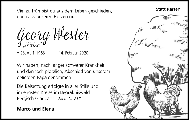  Traueranzeige für Georg Wester vom 14.03.2020 aus Zeitungsgruppe Köln