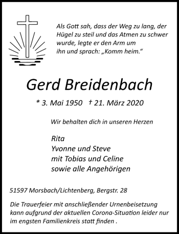 Anzeige von Gerd Breidenbach von  Lokalanzeiger 