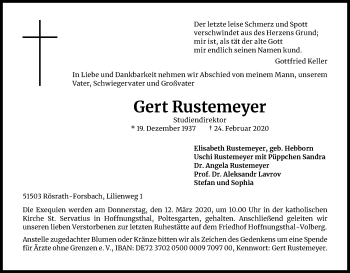 Anzeige von Gert Rustemeyer von Kölner Stadt-Anzeiger / Kölnische Rundschau / Express