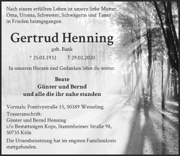 Anzeige von Gertrud Henning von  Schlossbote/Werbekurier 