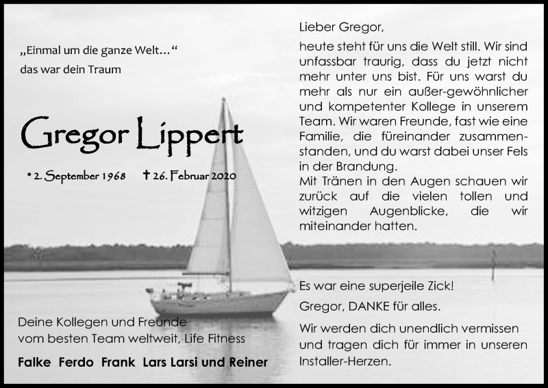  Traueranzeige für Gregor Lippert vom 04.03.2020 aus Kölner Stadt-Anzeiger / Kölnische Rundschau / Express
