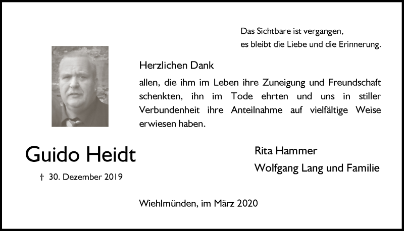  Traueranzeige für Guido Heidt vom 11.03.2020 aus  Anzeigen Echo 