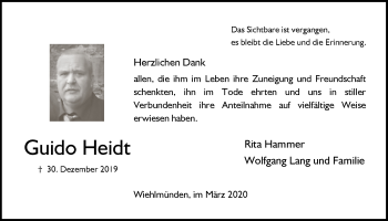 Anzeige von Guido Heidt von  Anzeigen Echo 