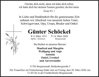 Anzeige von Günter Schöckel von Zeitungsgruppe Köln