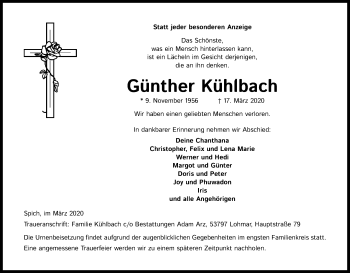 Anzeige von Günther Kühlbach von Kölner Stadt-Anzeiger / Kölnische Rundschau / Express