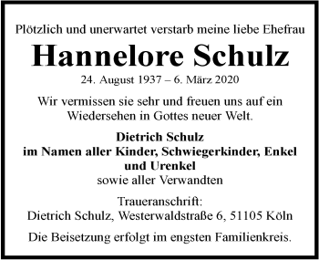 Anzeige von Hannelore Schulz 