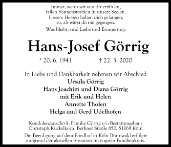 Anzeige von Hans-Josef Görrig von Kölner Stadt-Anzeiger / Kölnische Rundschau / Express