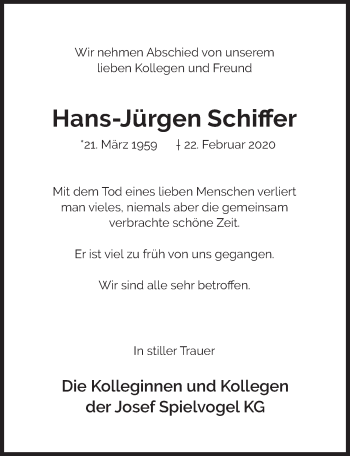 Anzeige von Hans-Jürgen Schiffer von  Werbepost 