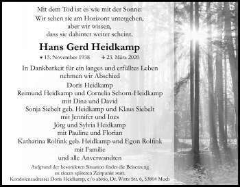 Anzeige von Hans Gerd Heidkamp von Kölner Stadt-Anzeiger / Kölnische Rundschau / Express