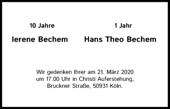 Anzeige von Hans Theo Bechem von Zeitungsgruppe Köln