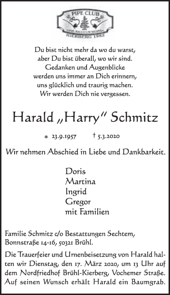 Anzeige von Harald Schmitz von  Schlossbote/Werbekurier 