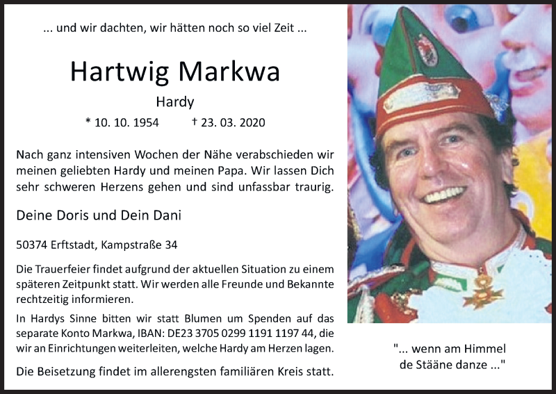  Traueranzeige für Hartwig Markwa vom 18.07.2023 aus Kölner Stadt-Anzeiger / Kölnische Rundschau / Express