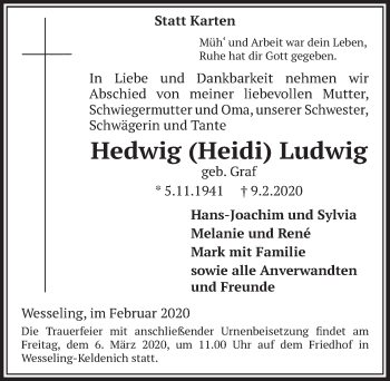 Anzeige von Hedwig Ludwig von  Schlossbote/Werbekurier 