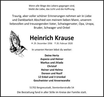 Anzeige von Heinrich Krause von  Anzeigen Echo 