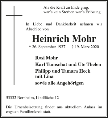 Anzeige von Heinrich Mohr von  Schaufenster/Blickpunkt 