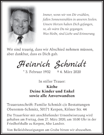 Anzeige von Heinrich Schmidt von  Sonntags-Post 