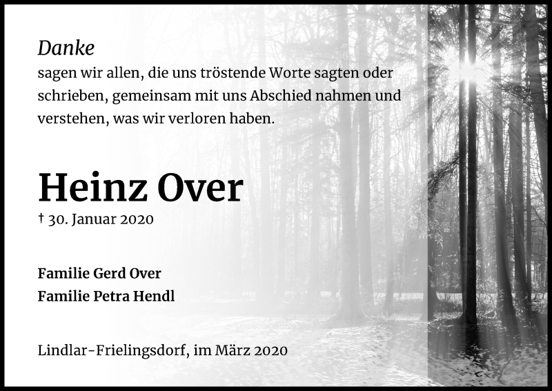  Traueranzeige für Heinz Over vom 21.03.2020 aus Kölner Stadt-Anzeiger / Kölnische Rundschau / Express