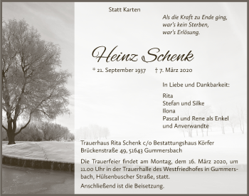 Anzeige von Heinz Schenk von  Anzeigen Echo 