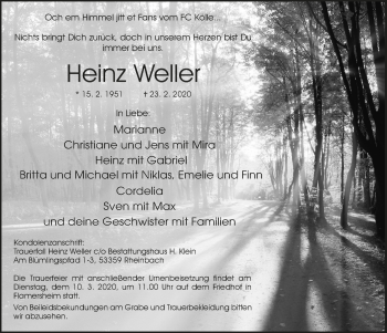 Anzeige von Heinz Weller von  Blickpunkt Euskirchen 