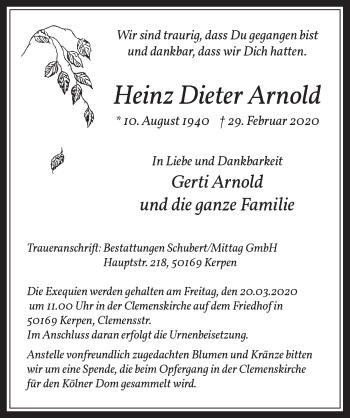 Anzeige von Heinz Dieter Arnold von  Werbepost 