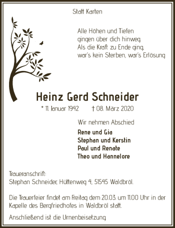 Anzeige von Heinz Gerd Schneider von  Lokalanzeiger 