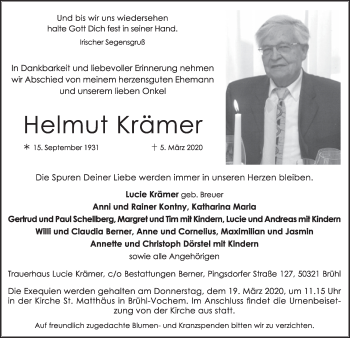 Anzeige von Helmut Krämer von  Schlossbote/Werbekurier 