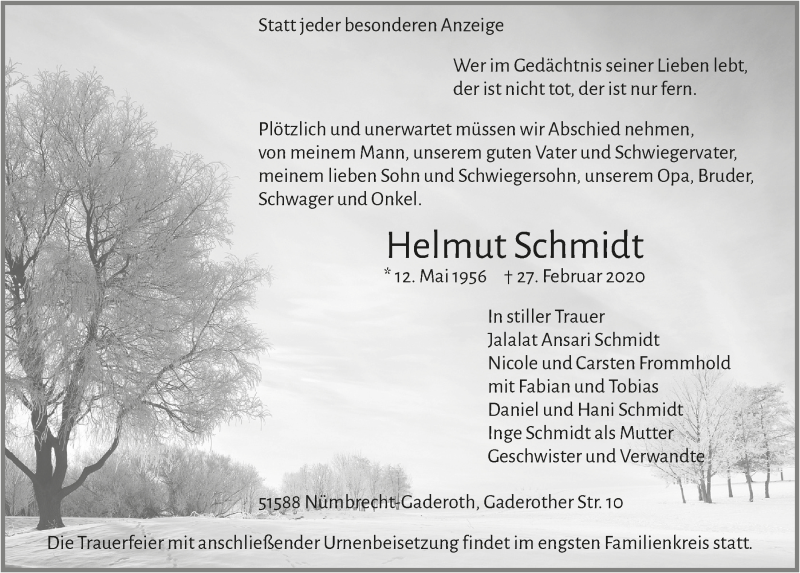  Traueranzeige für Helmut Schmidt vom 04.03.2020 aus  Lokalanzeiger 