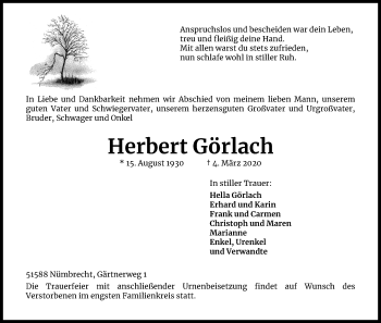 Anzeige von Herbert Görlach von Kölner Stadt-Anzeiger / Kölnische Rundschau / Express
