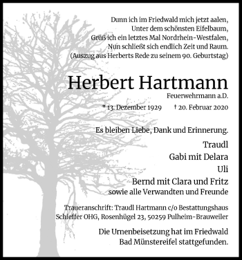 Anzeige von Herbert Hartmann von Kölner Stadt-Anzeiger / Kölnische Rundschau / Express