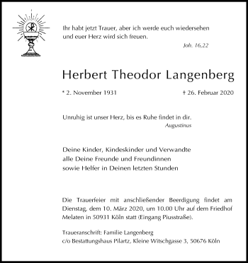 Anzeige von Herbert Theodor Langenberg von Kölner Stadt-Anzeiger / Kölnische Rundschau / Express