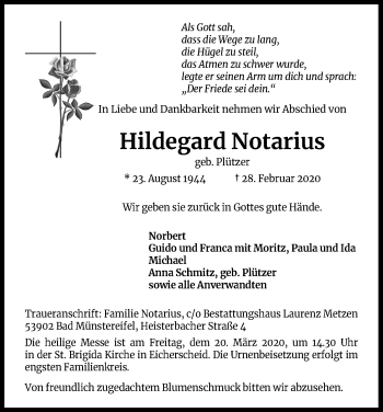 Anzeige von Hildegard Notarius von Zeitungsgruppe Köln