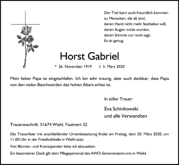 Anzeige von Horst Gabriel von Kölner Stadt-Anzeiger / Kölnische Rundschau / Express