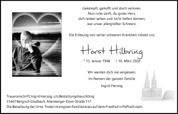 Anzeige von Horst Hilbring von Kölner Stadt-Anzeiger / Kölnische Rundschau / Express