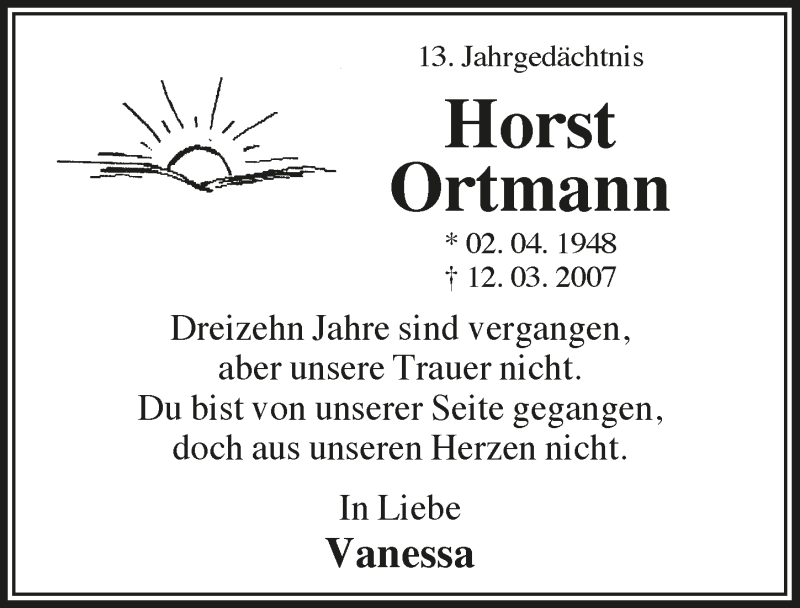  Traueranzeige für Horst Ortmann vom 11.03.2020 aus  Lokalanzeiger 