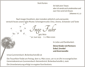 Anzeige von Inge Fuhr von  Anzeigen Echo 