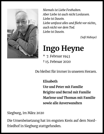 Anzeige von Ingo Heyne von Kölner Stadt-Anzeiger / Kölnische Rundschau / Express