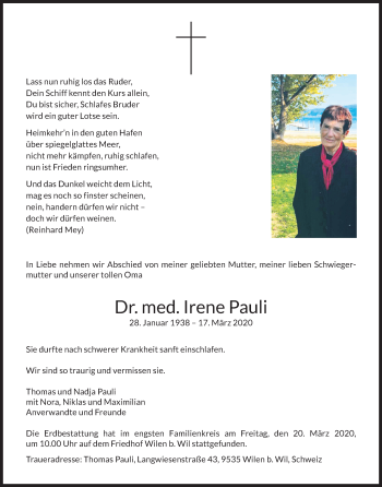 Anzeige von Irene Pauli von Kölner Stadt-Anzeiger / Kölnische Rundschau / Express