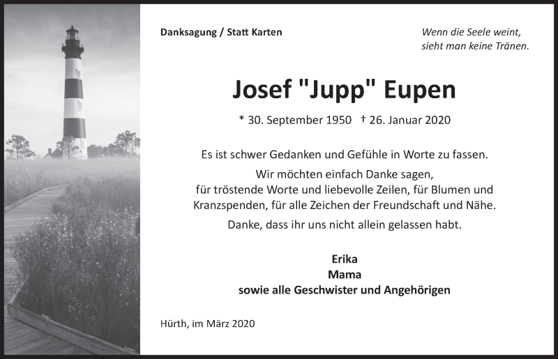  Traueranzeige für Josef Eupen vom 04.03.2020 aus  Wochenende 