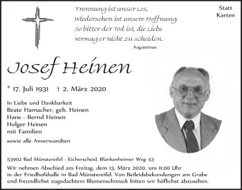 Anzeige von Josef Heinen von  Blickpunkt Euskirchen 