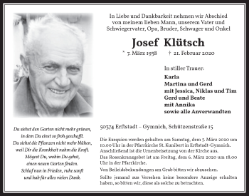 Anzeige von Josef Klütsch von  Werbepost 